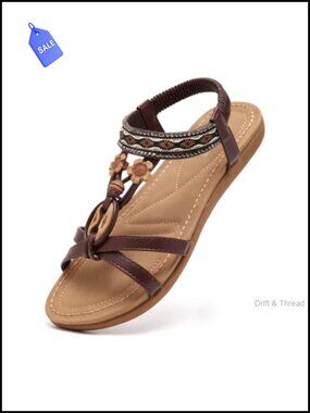 Women's Boho T-Strap Flat Sandals with Arch Support